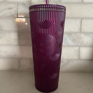 STARBUCKS Purple Pearl Shell Mermaid SIren Scales Venti Tumbler 24oz with Straw